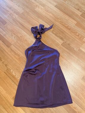 Princess Polly Sashie Asymmetric Halter Mini Dress Purple